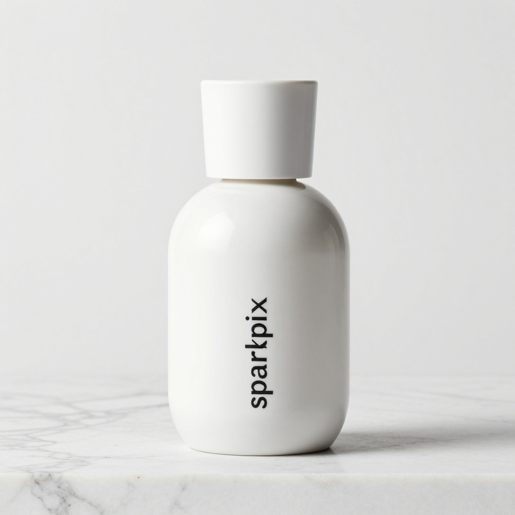 AI generated: Luxury perfume bottle on white marble surface, professional product photography, studio lighting